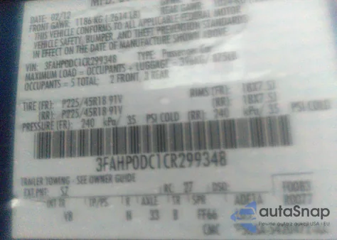 2012 Ford Fusion Sport z USA, uszkodzony, nr VIN 3FAHP0DC1CR299348